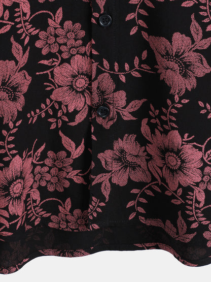 Men's Floral Print Vintage Flower Holiday Breathable Button Up Hawaiian Short Sleeve Shirt