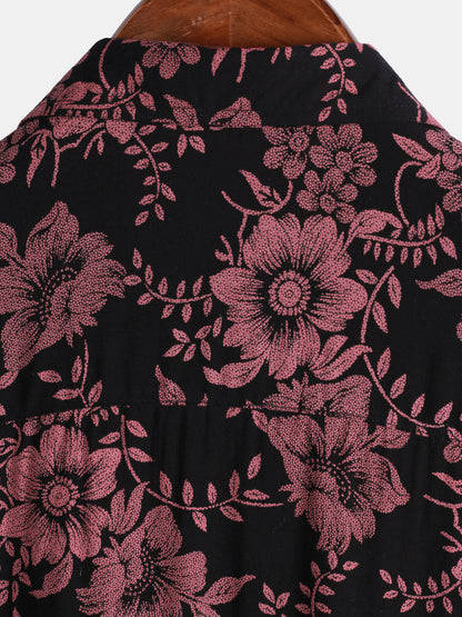 Men's Floral Print Vintage Flower Holiday Breathable Button Up Hawaiian Short Sleeve Shirt