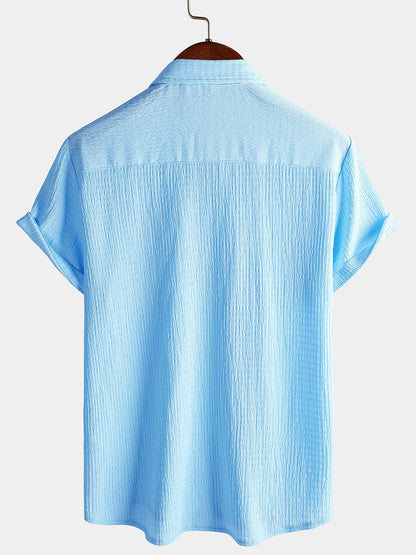 Men's Summer Solid Color Pocket Casual Short Sleeve Shirt