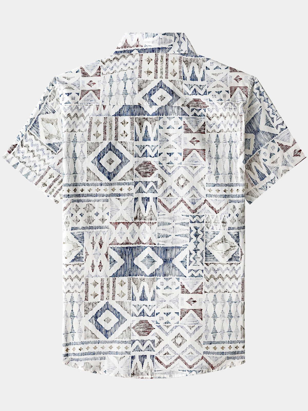 Men’s Vintage Geometric Pattern Short Sleeve Breathable Cool Casual Shirt