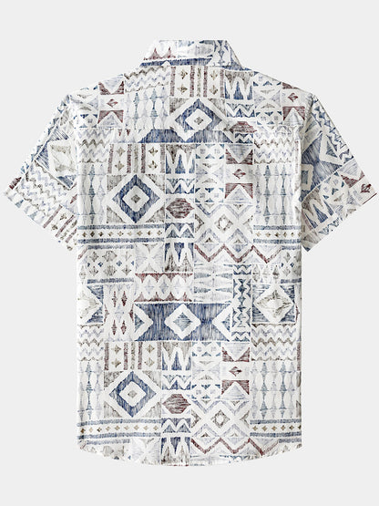 Men’s Vintage Geometric Pattern Short Sleeve Breathable Cool Casual Shirt