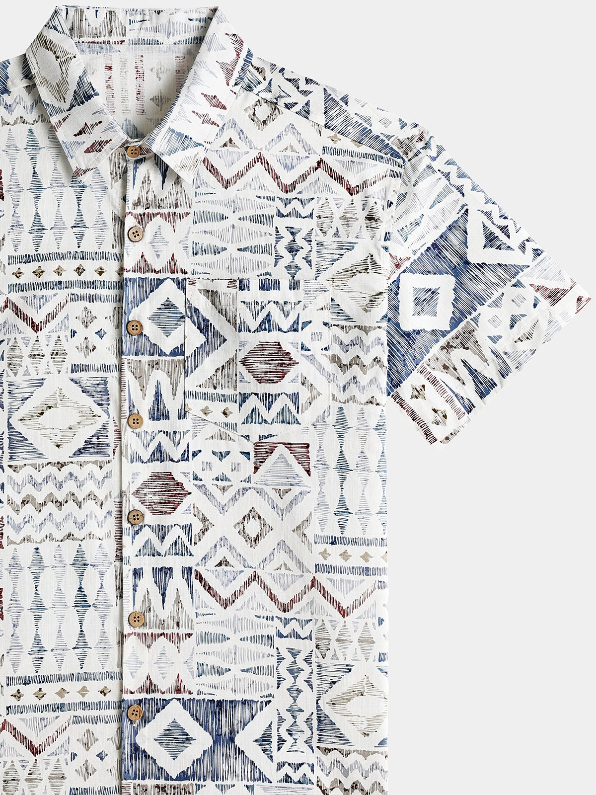 Men’s Vintage Geometric Pattern Short Sleeve Breathable Cool Casual Shirt