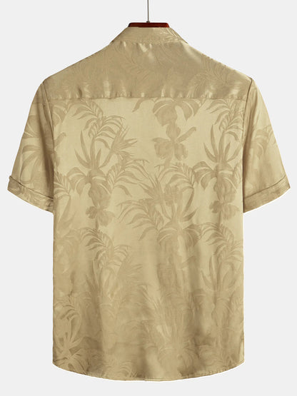 Men's Jacquard Flowers Button Up Pocket Floral Summer Cool Short Sleeve Tops Beach Vacation Shirt