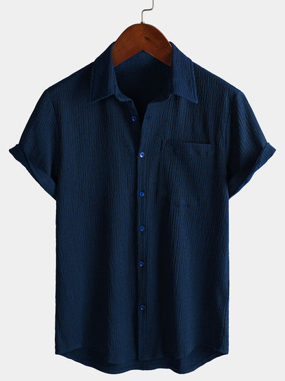 Men's Summer Solid Color Pocket Casual Short Sleeve Shirt