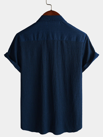 Men's Summer Solid Color Pocket Casual Short Sleeve Shirt