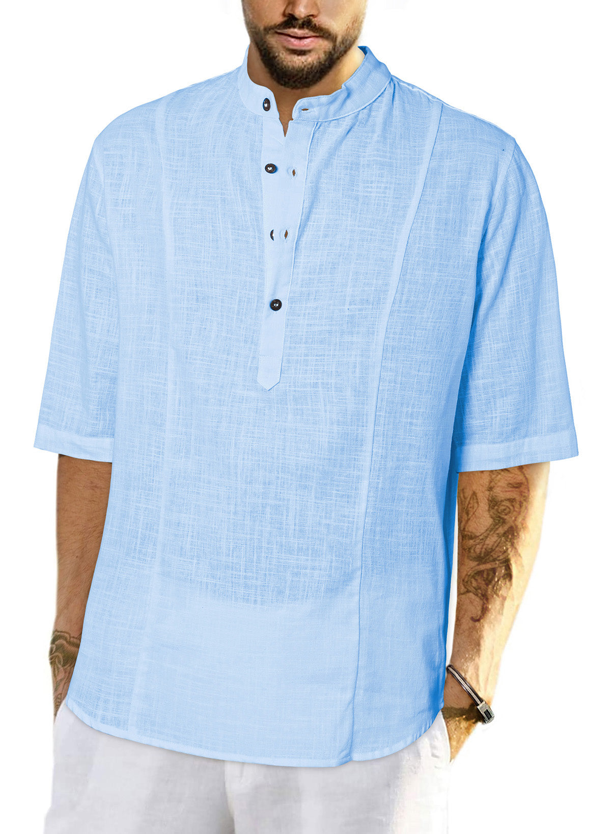 JMIERR Mens Cotton Linen Henley Shirt Casual Button Down Short Sleeve Tropical Shirts Summer Beach T Shirts