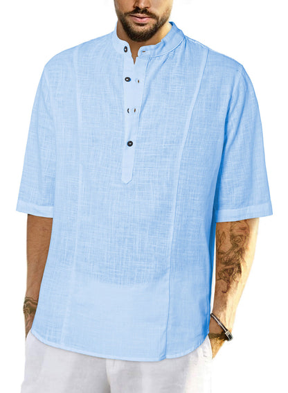 JMIERR Mens Cotton Linen Henley Shirt Casual Button Down Short Sleeve Tropical Shirts Summer Beach T Shirts