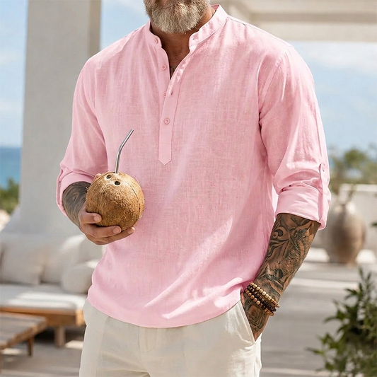 Fashioninprint Men's Breathable Linen Look Henley Shirt