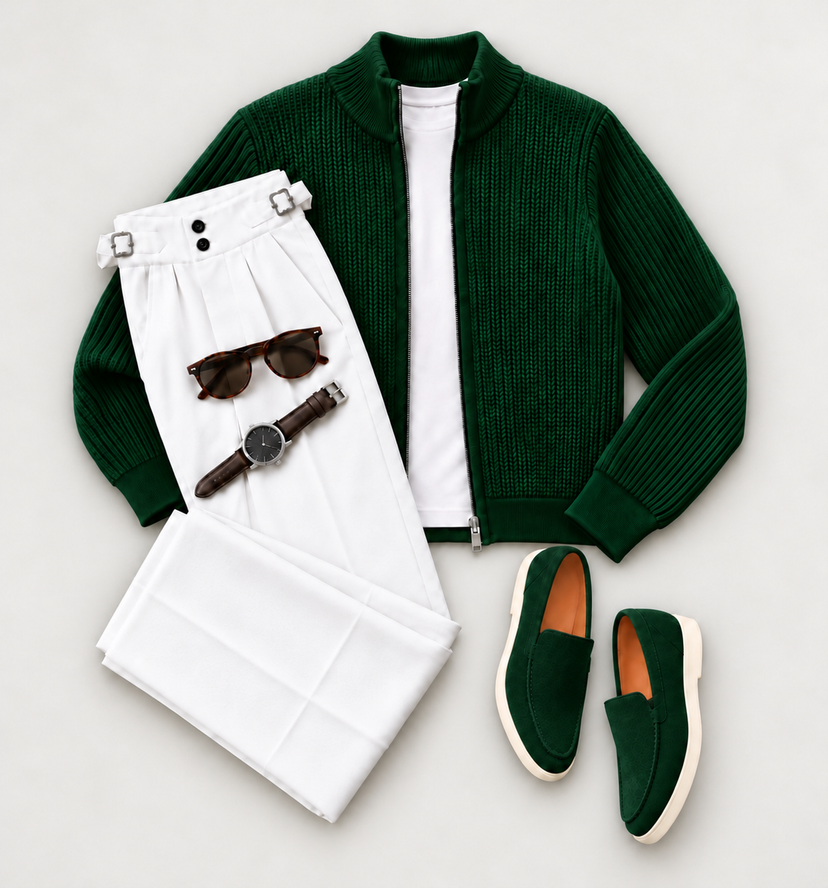 Men's Premium Textured Knit Zip-Up Cardigan & Tailored Pants Two-Piece Set