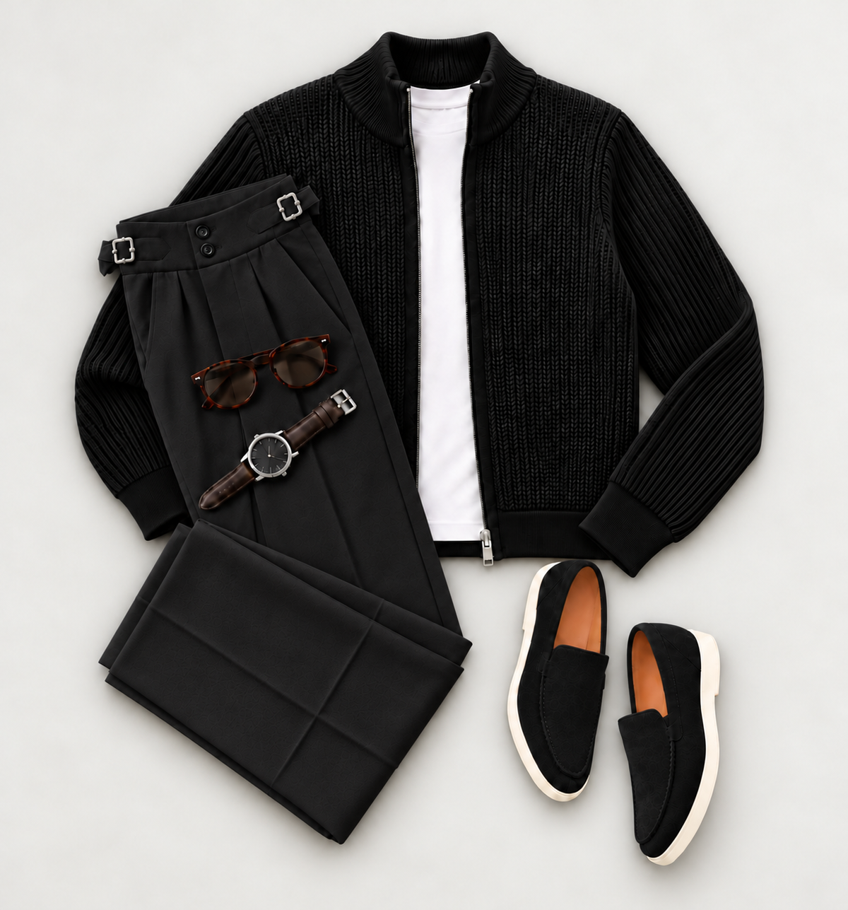Men's Premium Textured Knit Zip-Up Cardigan & Tailored Pants Two-Piece Set