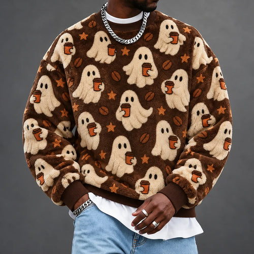 Men's Halloween Cute Ghost Print Crewneck Sweatshirt