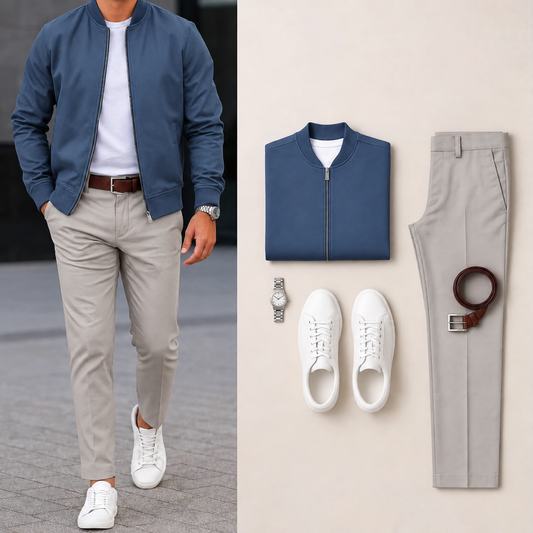 Men’s Full-Zip Bomber Jacket & Straight-Leg Pants  2-Piece Casual Outfit