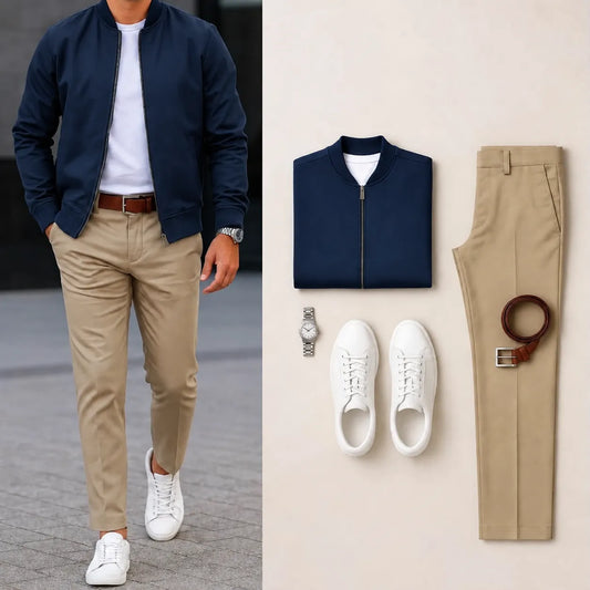 Men’s Full-Zip Bomber Jacket & Straight-Leg Pants  2-Piece Casual Outfit