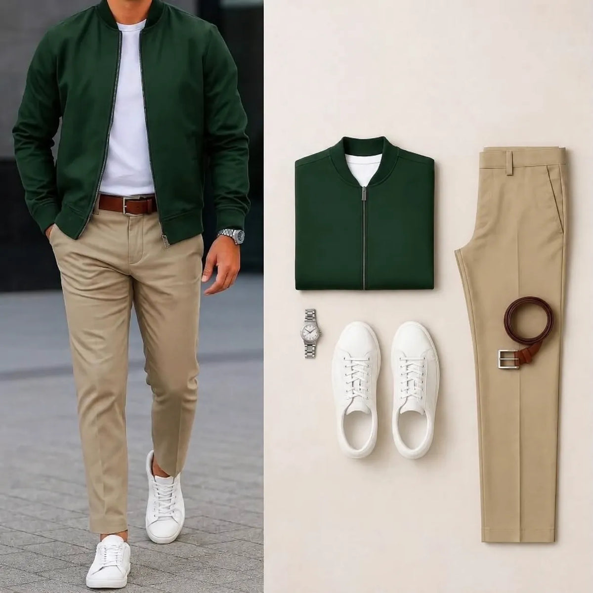 Men’s Full-Zip Bomber Jacket & Straight-Leg Pants  2-Piece Casual Outfit