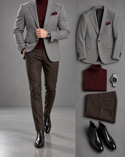 Men's Slim Fit Blazer, Sweater & Pants 3 Piece Set
