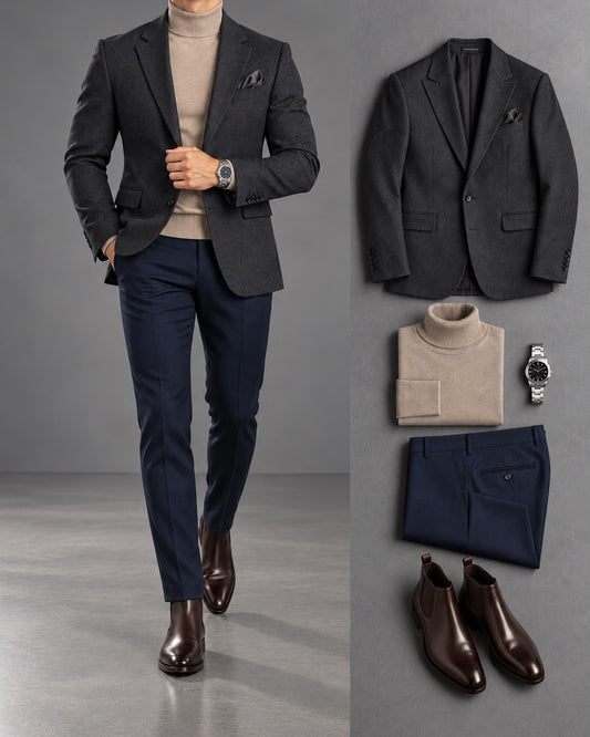 Men's Slim Fit Blazer, Sweater & Pants 3 Piece Set