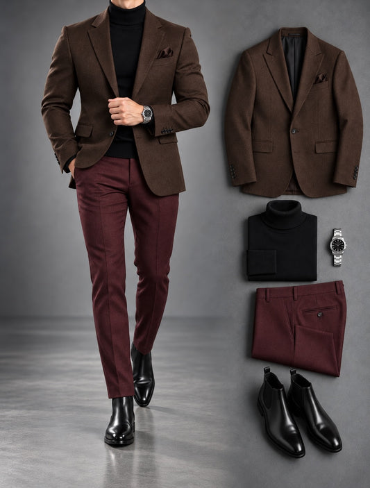 Men's Slim Fit Blazer, Sweater & Pants 3 Piece Set