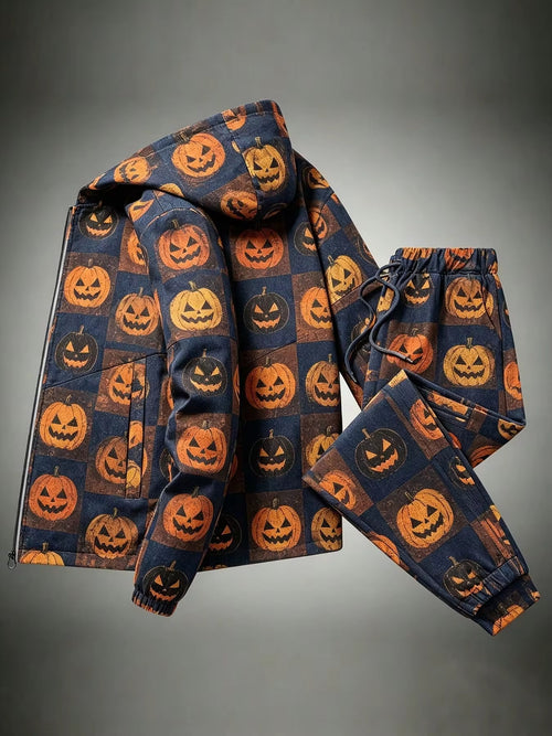 Men's Retro Print Jacket and Trousers 2 Piece Set