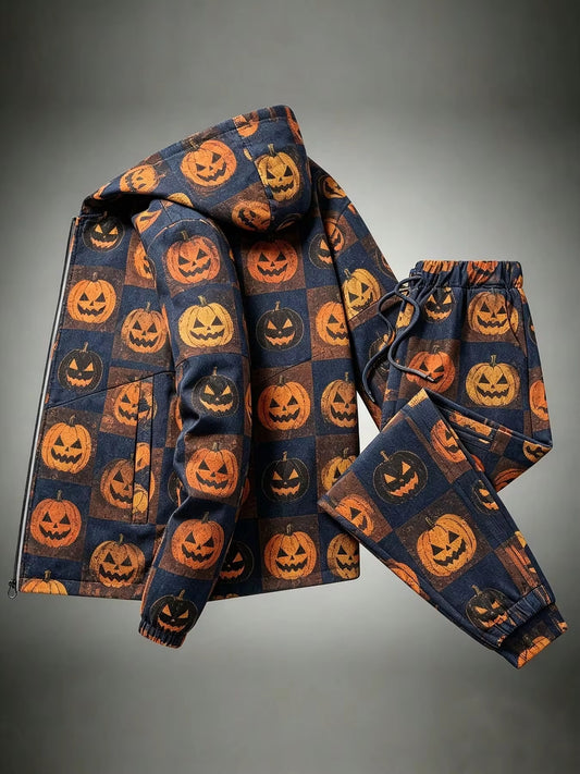 Men's Retro Print Jacket and Trousers 2 Piece Set