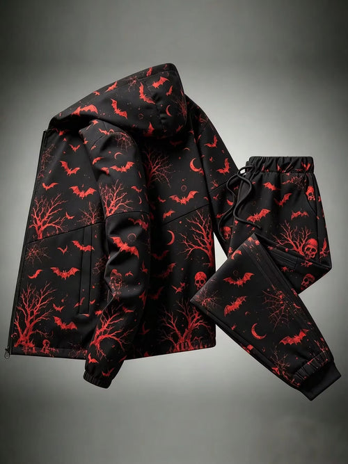 Men's Red Pattern Jacket and Trousers 2 Piece Set