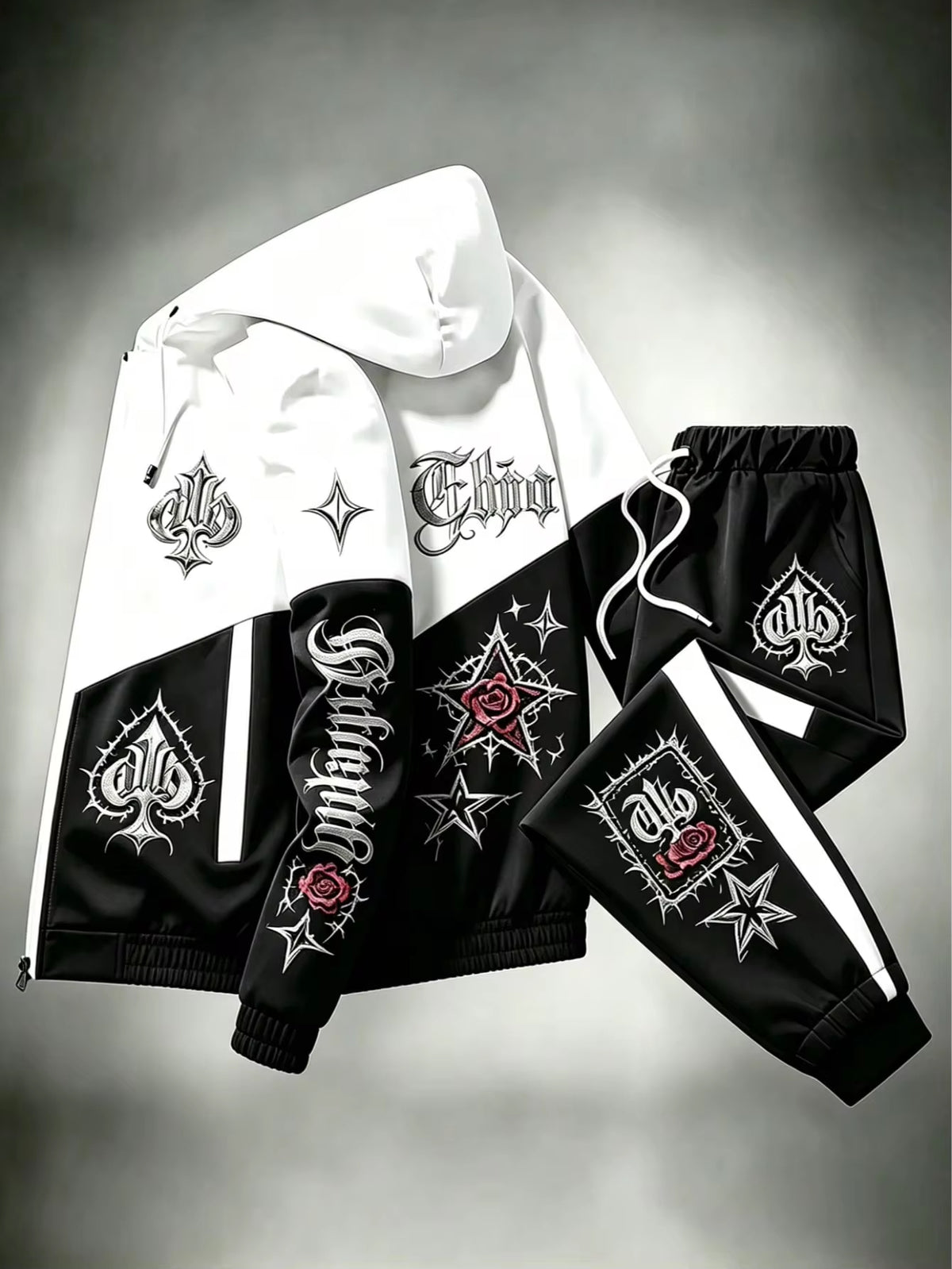 Men's Gothic Print Jacket and Trousers 2 Piece Set