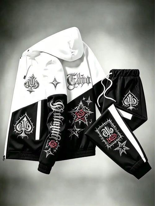 Men's Gothic Print Jacket and Trousers 2 Piece Set
