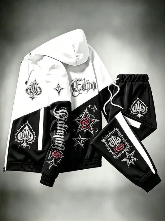 Men's Gothic Print Jacket and Trousers 2 Piece Set