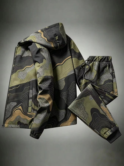 Men's Camo Print Jacket and Trousers 2 Piece Set