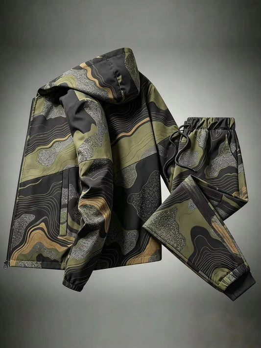 Men's Camo Print Jacket and Trousers 2 Piece Set