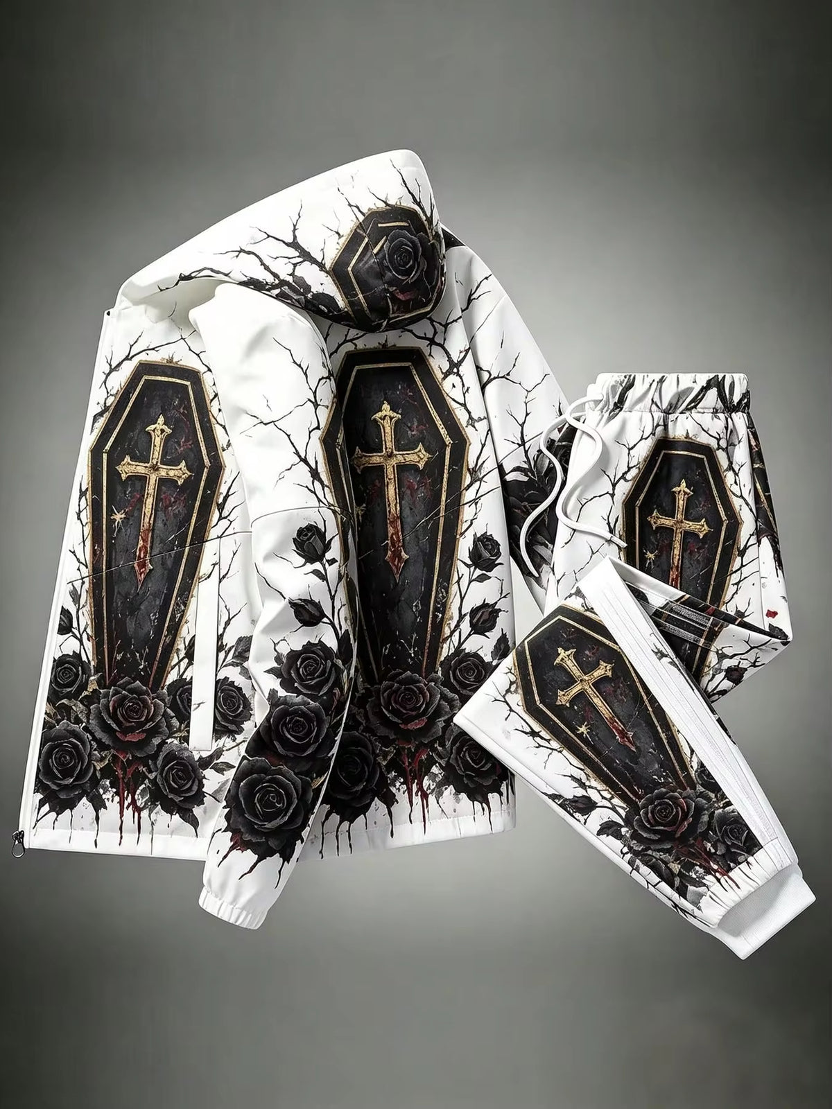 Men's Skull Print Jacket and Trousers 2 Piece Set