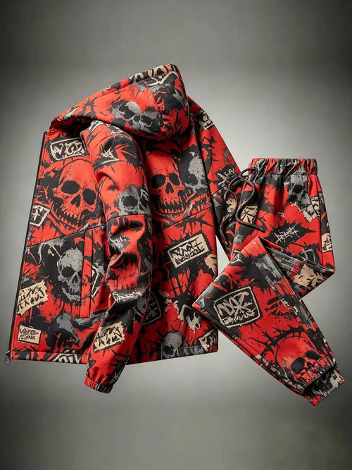 Men's Red Graphic Jacket and Trousers 2 Piece Set