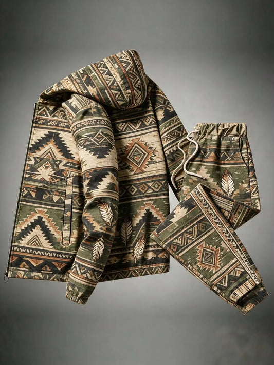 Men's Geometric Print Jacket and Trousers 2 Piece Set