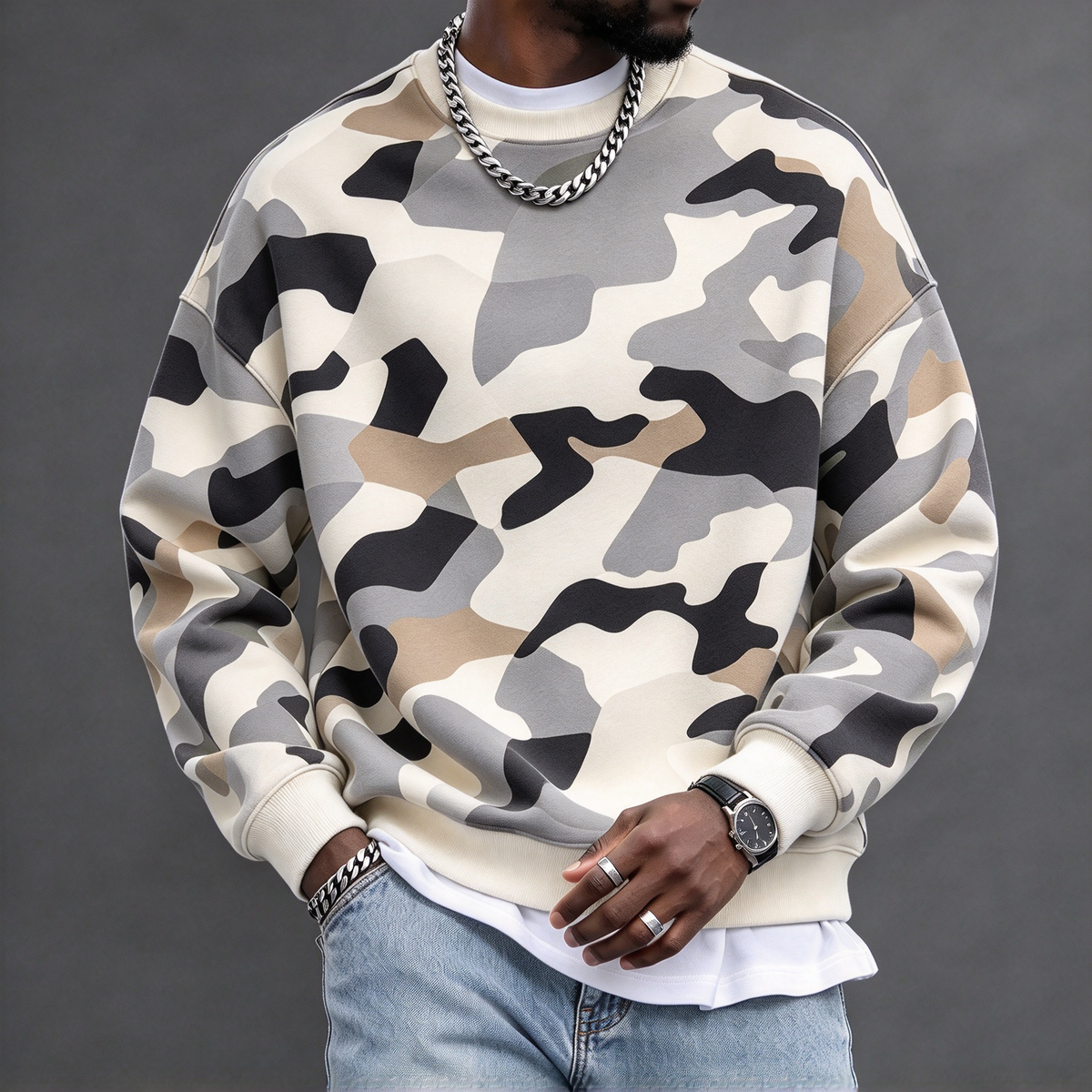 Men's Camouflage Print Crewneck Sweatshirt