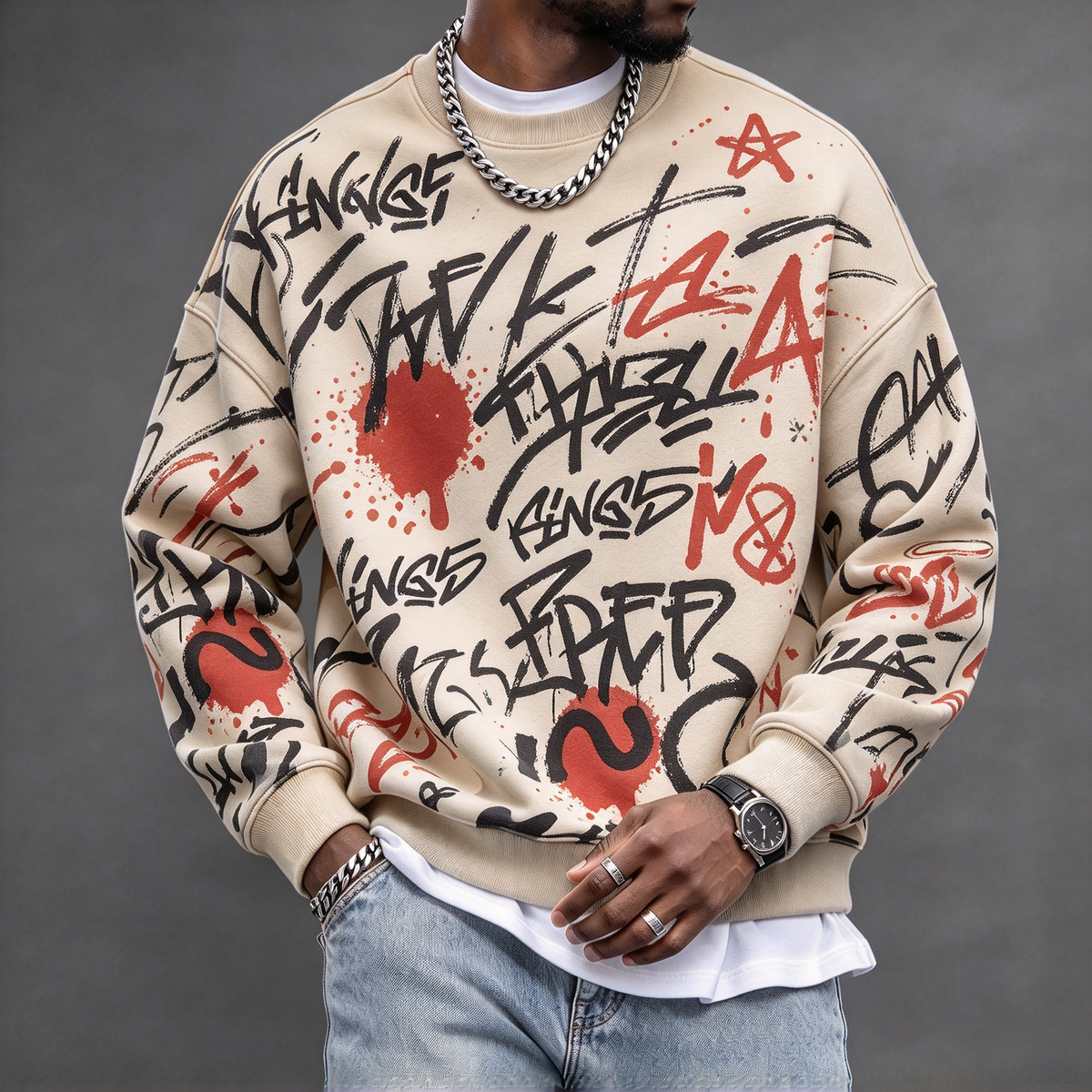 Men's Graffiti Graphic Crewneck Sweatshirt