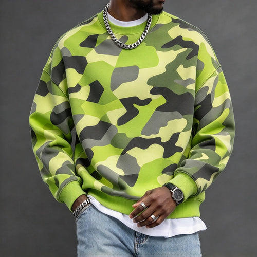 Men's Neon Green Camo Print Sweatshirt