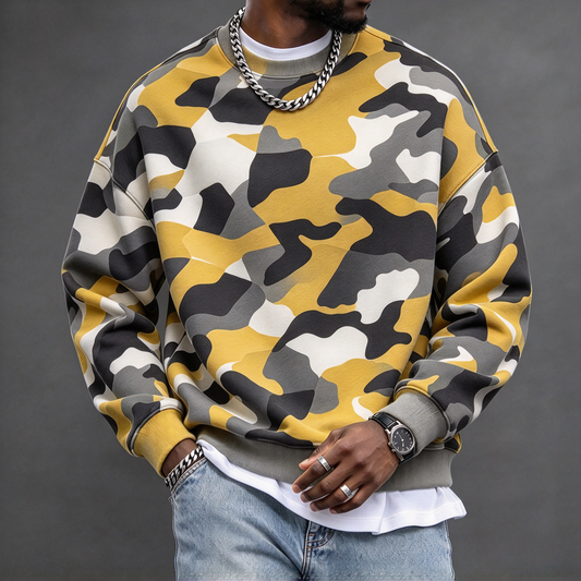 Men's Yellow and Gray Camo Print Sweatshirt
