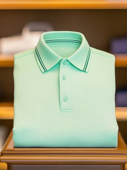 Men's Business Casual Logo Button Short Sleeve Polo Shirt