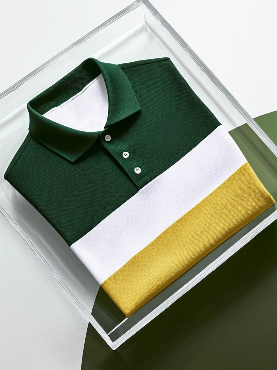 Men's Business Casual Button Short Sleeve Polo Shirt