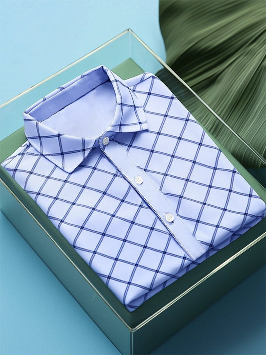 Men's Business Casual Plaid Button-Down Short Sleeve Shirt