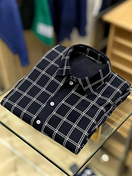 Men's Business Casual Plaid Button-Down Short Sleeve Shirt