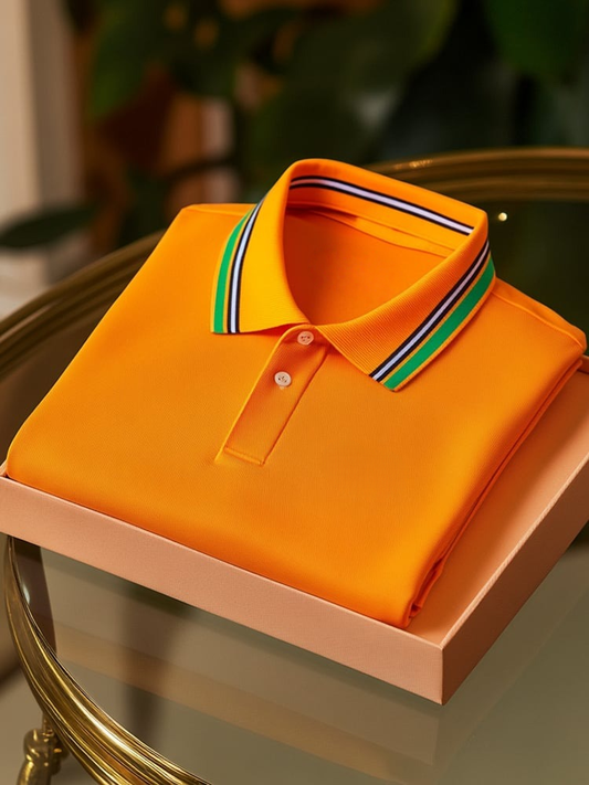Men's Business Casual Logo Button Short Sleeve Polo Shirt