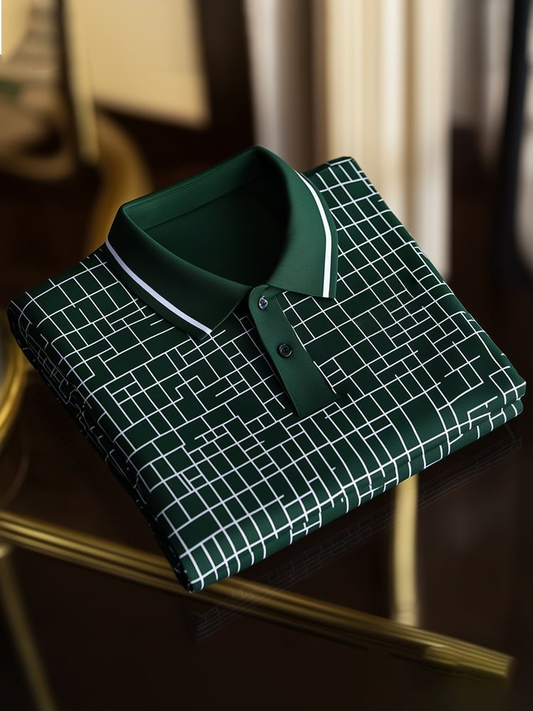 Men's Classic Business Logo Button Short Sleeve Polo Shirt