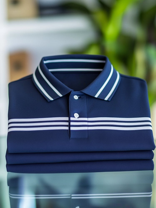 Men's Classic Business Logo Button Short Sleeve Polo Shirt