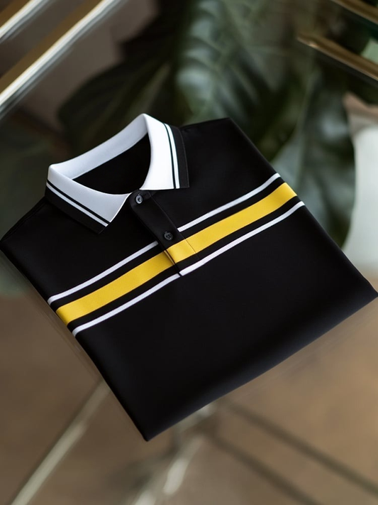 Men's Classic Business Logo Button Short Sleeve Polo Shirt