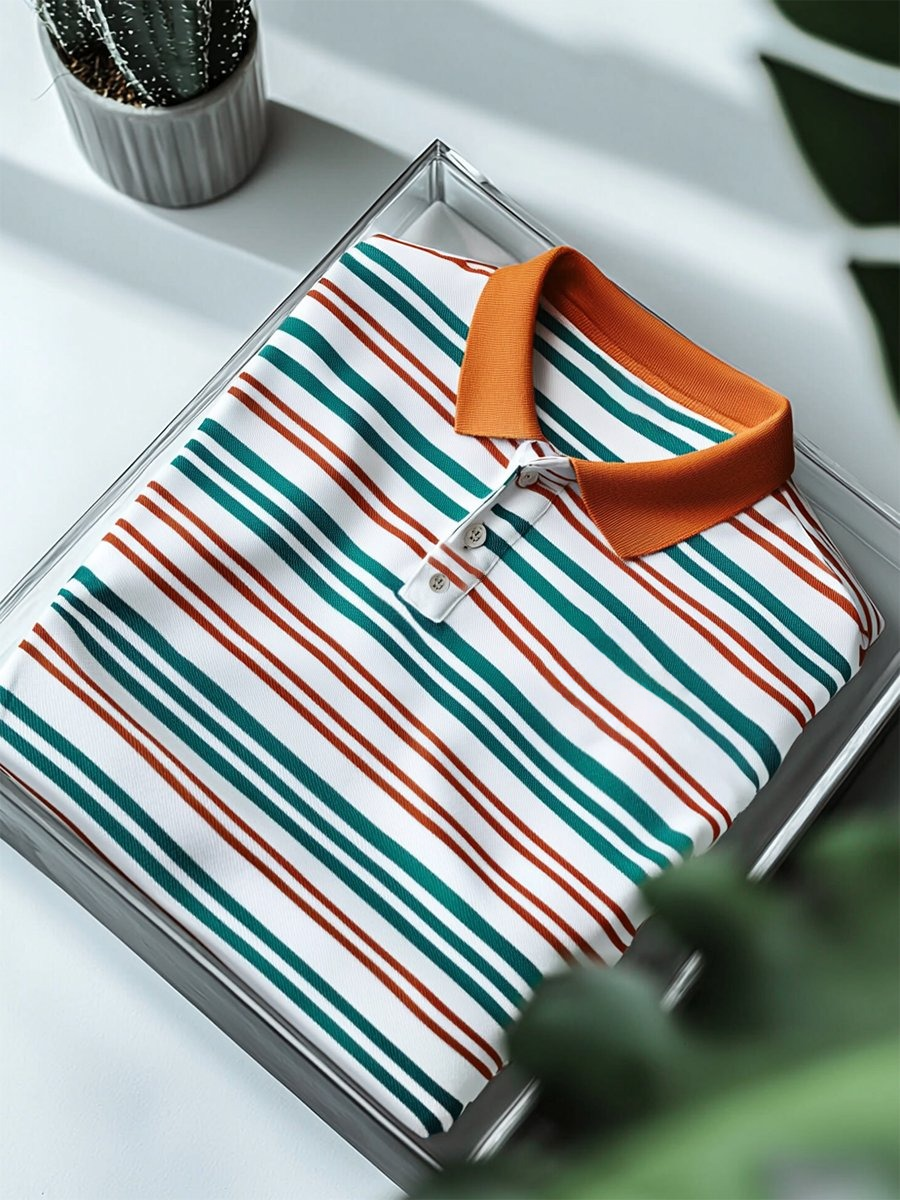 Men's Business Casual Geometric Button Short Sleeve Polo Shirt