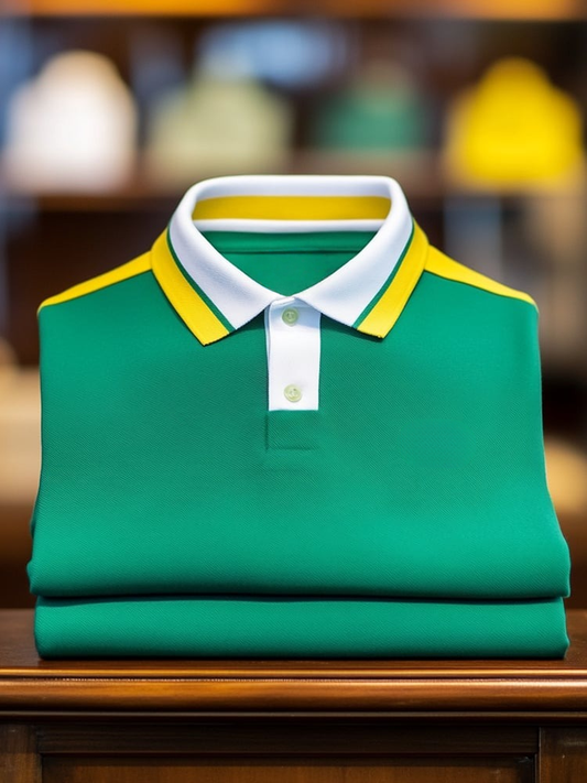 Men's Classic Business Logo Button Short Sleeve Polo Shirt