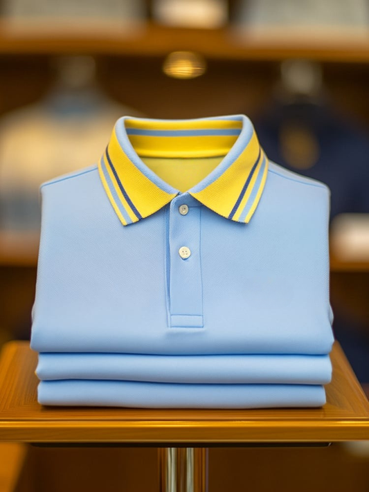Men's Classic Business Logo Button Short Sleeve Polo Shirt