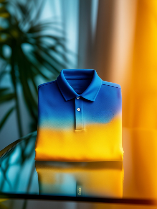 Men's Classic Business Fade Button Short Sleeve Polo Shirt