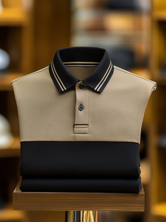 Men's Classic Business Logo Button Short Sleeve Polo Shirt