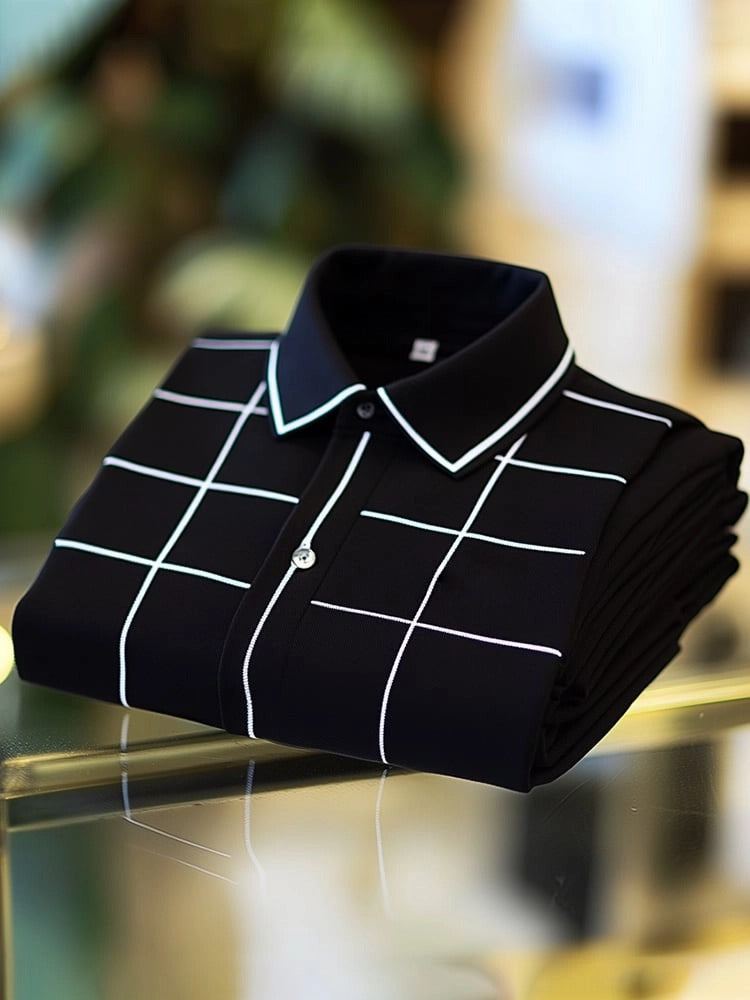 Men's Classic Business Logo Button Short Sleeve Polo Shirt